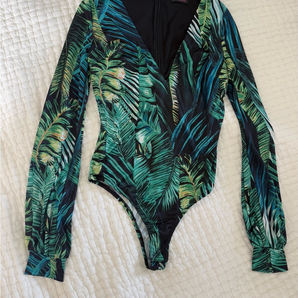 Green Leaf Print Bodysuit